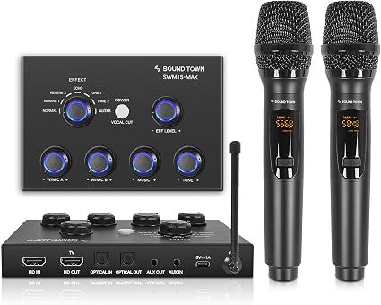 Sound Town SWM15-MAX Wireless Karaoke Microphone Mixer System – 2 Wireless Mics, 16 Channels, HDMI ARC, Optical, Bluetooth & Vocal Effects - Electronics with | Sold by Uncle Wiener's Wholesale