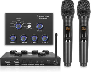 Sound Town SWM15-MAX Wireless Karaoke Microphone Mixer System – 2 Wireless Mics, 16 Channels, HDMI ARC, Optical, Bluetooth & Vocal Effects