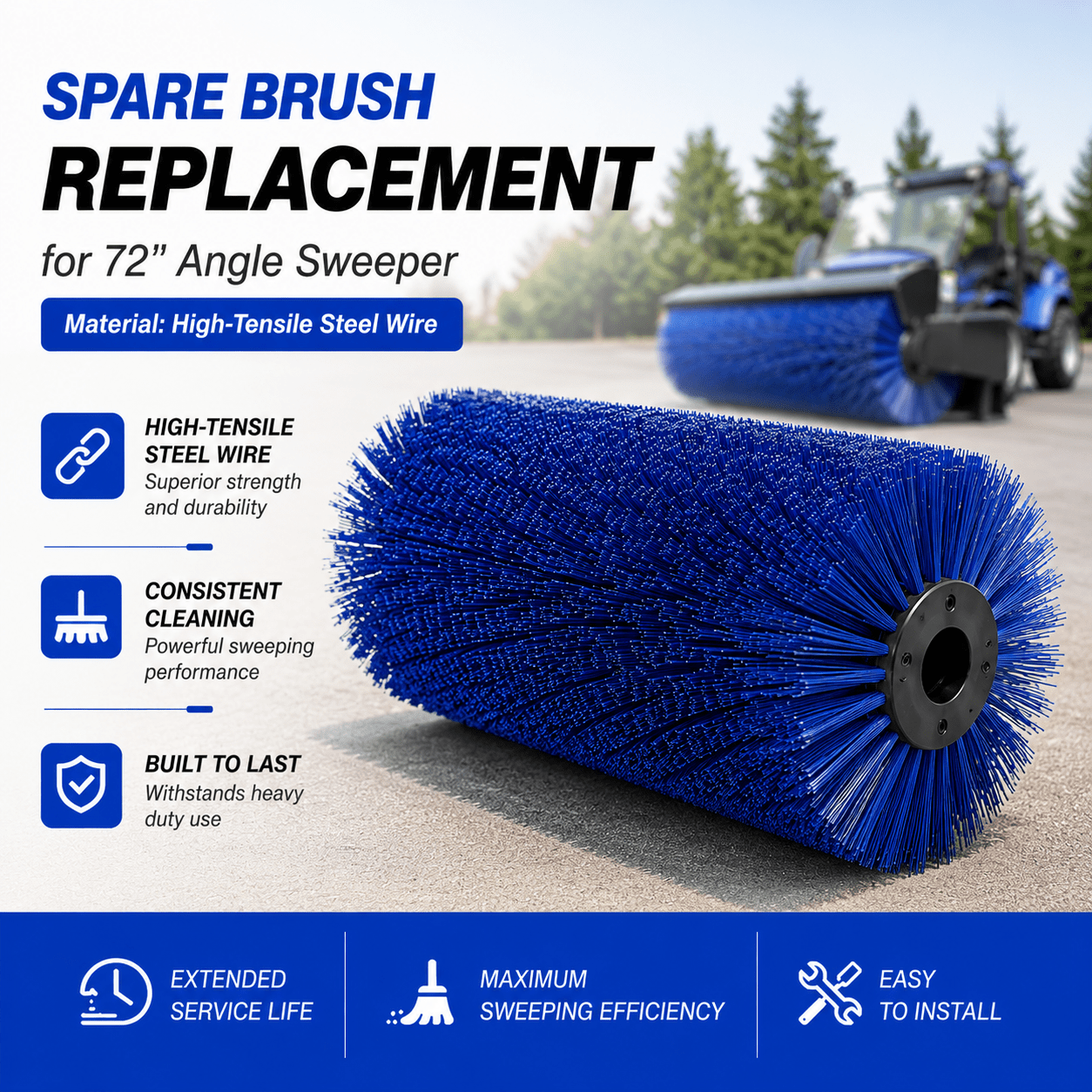 Spare Brush Replacement for 72" Skid Steer Hydraulic Angle Broom SBA72RB2 - Skid Steer Attachments with | Sold by Uncle Wiener's Wholesale