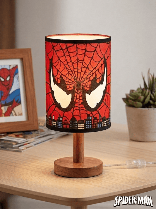 Spider - Man Table Lamp Kids Bedroom Nightstand Lamp with Fabric Shade and Wooden Base - with | Sold by Uncle Wiener's Wholesale
