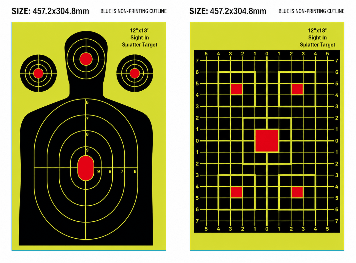 Splatter Shooting Targets 25-Pack High Visibility Reactive Paper Targets 12"x18" & 12"x12" SPTVR - with 12" x 18" Silhouette Target 25-Pack | Sold by Uncle Wiener's Wholesale