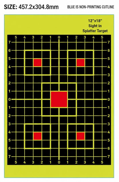 Splatter Shooting Targets 25-Pack High Visibility Reactive Paper Targets 12"x18" & 12"x12" SPTVR - with 12" x 18" Grid Target 25-Pack | Sold by Uncle Wiener's Wholesale