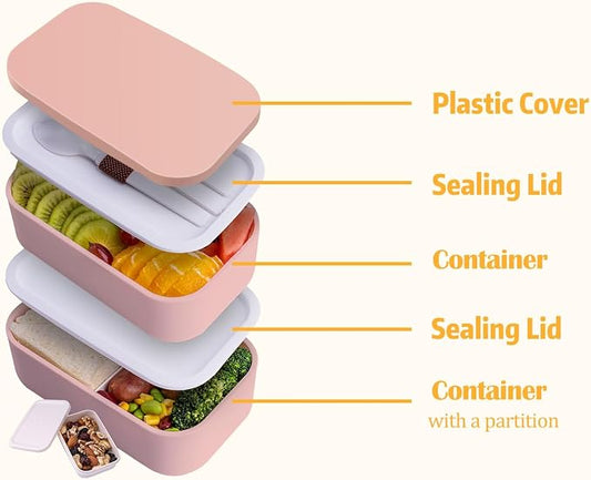 Stackable Bento Lunch Box – 60 oz Microwave-Safe Leak-Resistant Meal Prep Container with Utensils - Food Storage Containers with | Sold by Uncle Wiener's Wholesale
