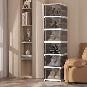 Stackable Clear Shoe Storage Box Organizer – Magnetic Door, Fits Up to Size 13 - Furniture with Black | Sold by Uncle Wiener's Wholesale