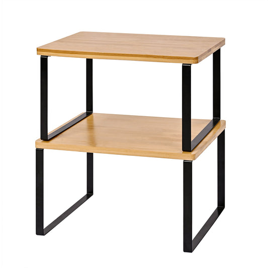 Stackable Set Bamboo Kitchen Counter Shelf Organizer 11.7″ x 7.7″ Black Metal Frame AMDBT30 - with | Sold by Uncle Wiener's Wholesale