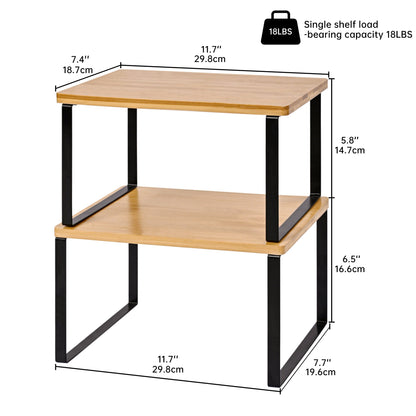 Stackable Set Bamboo Kitchen Counter Shelf Organizer 11.7″ x 7.7″ Black Metal Frame AMDBT30 - with | Sold by Uncle Wiener's Wholesale