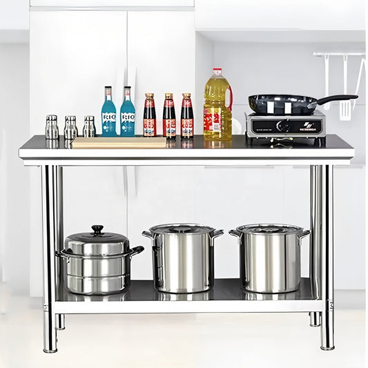 Stainless Steel 2 - Tier Commercial Work Table 31.5″, 47″ & 59″ Heavy - Duty Prep Station SS8050 - with 31.5″ × 19.7″ × 29.5″ (80 × 50 × 75 cm) | Sold by Uncle Wiener's Wholesale