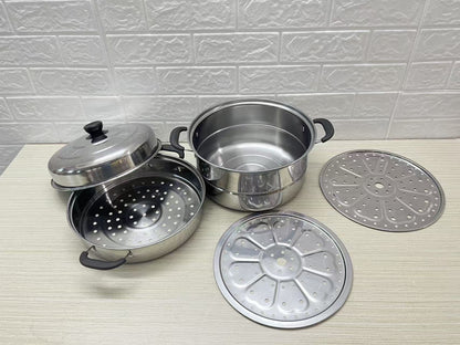 Stainless Steel 28cm Multi-Tier Steamer Pot with Lid Stackable Cooking Steamer SS28CM - with | Sold by Uncle Wiener's Wholesale