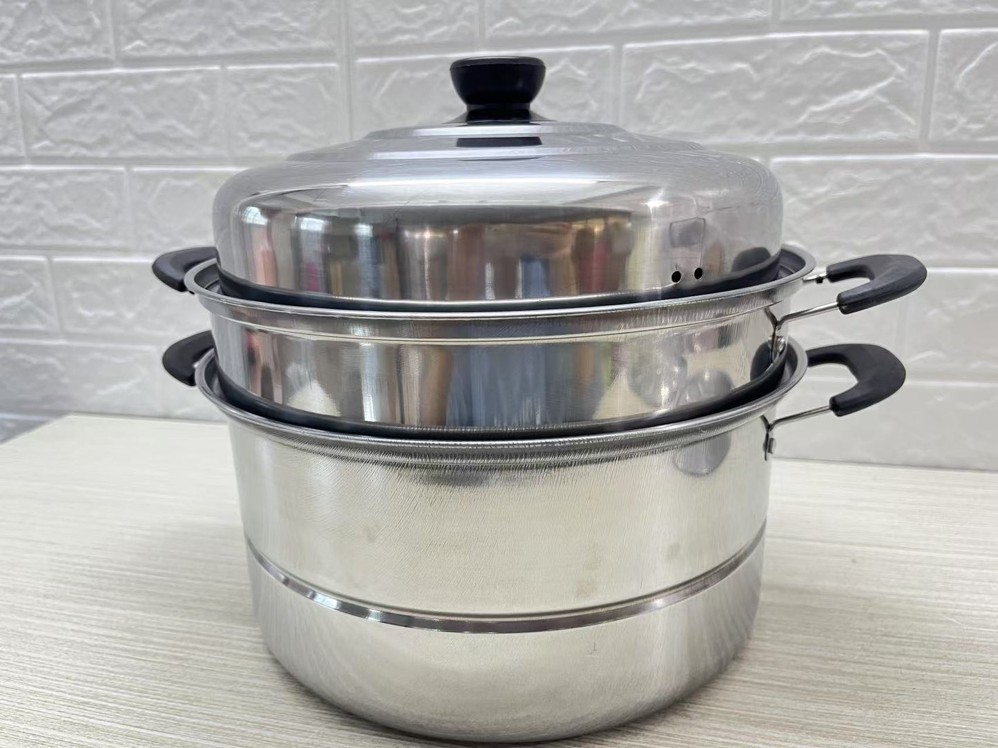 Stainless Steel 28cm Multi-Tier Steamer Pot with Lid Stackable Cooking Steamer SS28CM - with | Sold by Uncle Wiener's Wholesale