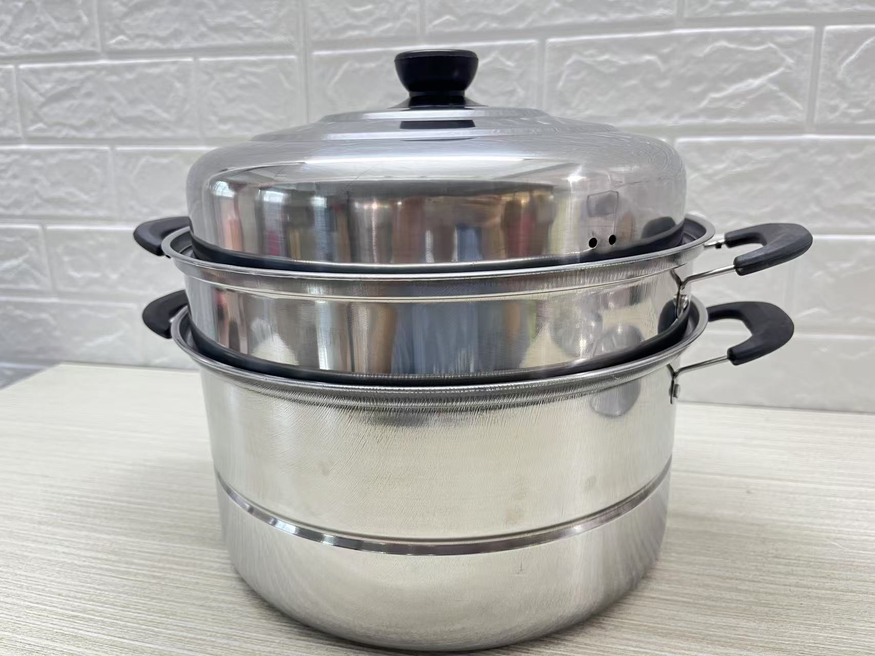 Stainless Steel 28cm Multi-Tier Steamer Pot with Lid Stackable Cooking Steamer SS28CM - with | Sold by Uncle Wiener's Wholesale