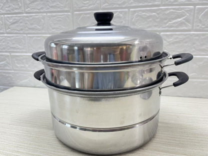 Stainless Steel 28cm Multi-Tier Steamer Pot with Lid Stackable Cooking Steamer SS28CM - with | Sold by Uncle Wiener's Wholesale