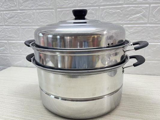 Stainless Steel 28cm Multi-Tier Steamer Pot with Lid Stackable Cooking Steamer SS28CM - with | Sold by Uncle Wiener's Wholesale
