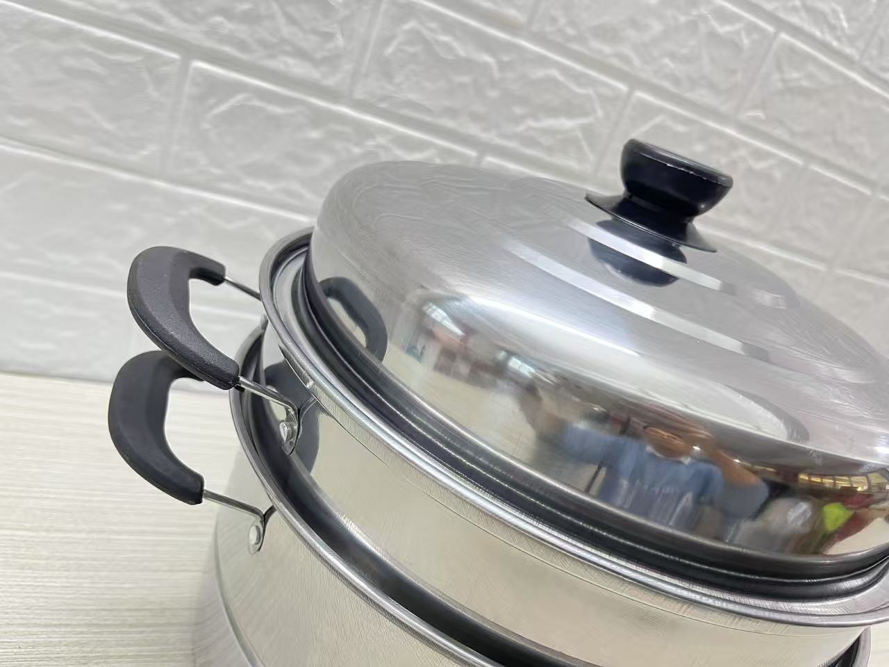 Stainless Steel 28cm Multi-Tier Steamer Pot with Lid Stackable Cooking Steamer SS28CM - with | Sold by Uncle Wiener's Wholesale