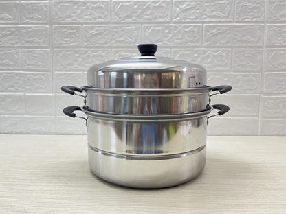 Stainless Steel 28cm Multi-Tier Steamer Pot with Lid Stackable Cooking Steamer SS28CM - with | Sold by Uncle Wiener's Wholesale