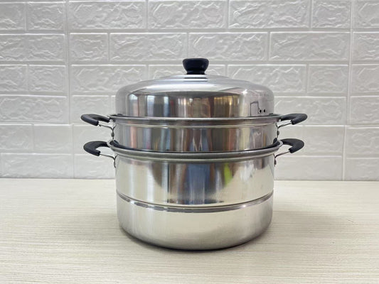 Stainless Steel 28cm Multi-Tier Steamer Pot with Lid Stackable Cooking Steamer SS28CM - with | Sold by Uncle Wiener's Wholesale