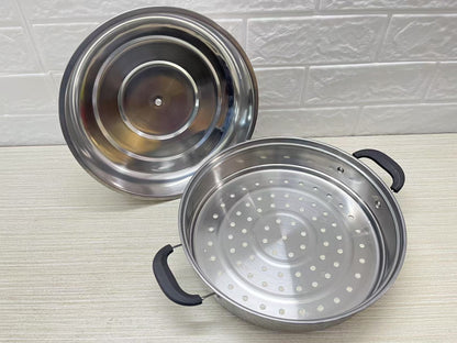 Stainless Steel 28cm Multi-Tier Steamer Pot with Lid Stackable Cooking Steamer SS28CM - with | Sold by Uncle Wiener's Wholesale