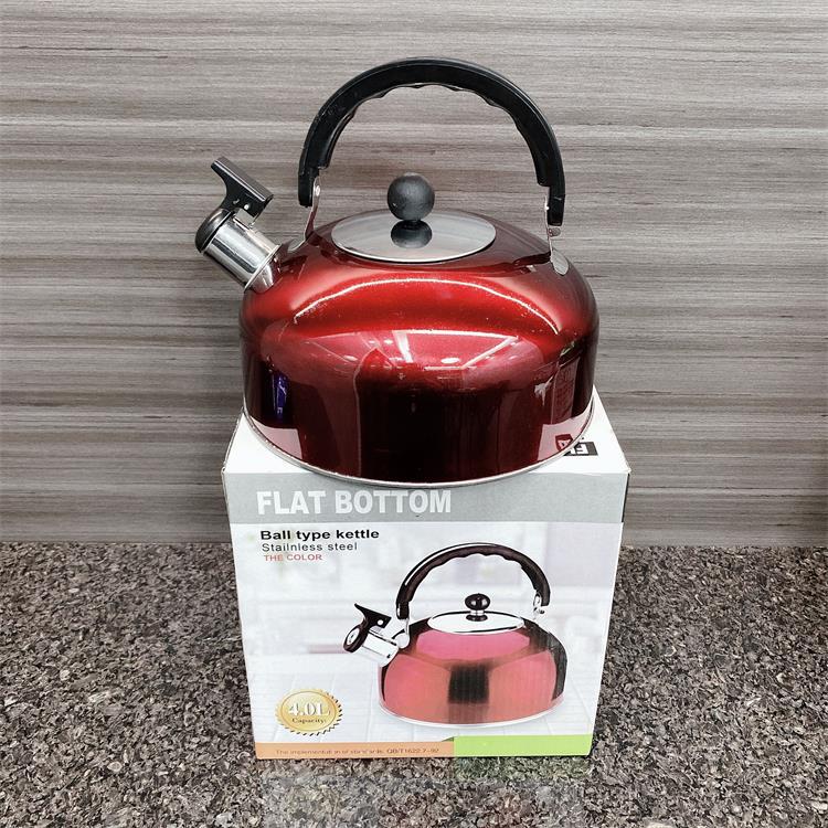 Stainless Steel 4L Whistling Tea Kettle Stove Top Boil Pot Multi Color Options KTL4LS - with Red 4L | Sold by Uncle Wiener's Wholesale