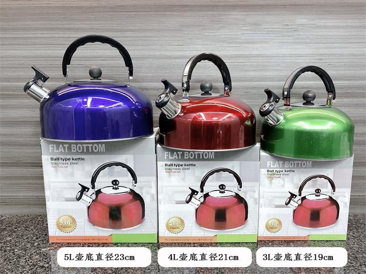 Stainless Steel 4L Whistling Tea Kettle Stove Top Boil Pot Multi Color Options KTL4LS - with Green 4L | Sold by Uncle Wiener's Wholesale