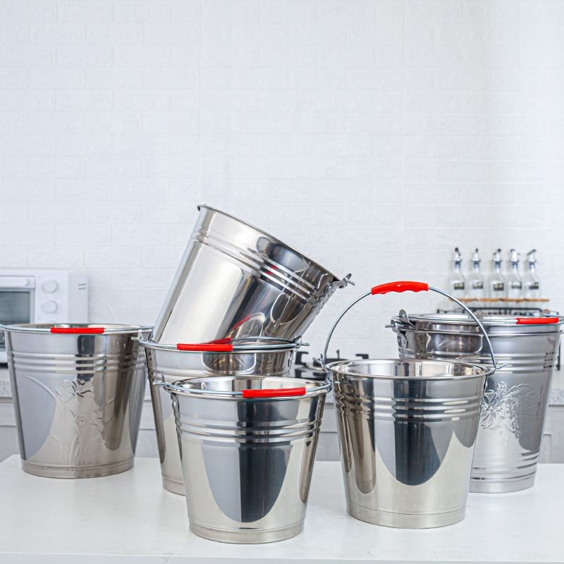Stainless Steel Bucket 201 Grade Heavy Duty Utility Pail 8L 16L 20L - with 8L | Sold by Uncle Wiener's Wholesale