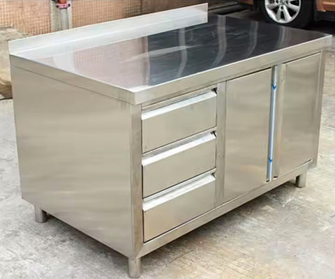 Stainless Steel Cabinet Bench – Garage & Restaurant Workstation Table | Model 1218234 - with | Sold by Uncle Wiener's Wholesale