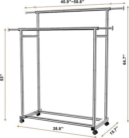 Stainless Steel Clothes Rack Portable Wardrobe Closet with Wheels Anti Rust Metal Frame - with | Sold by Uncle Wiener's Wholesale