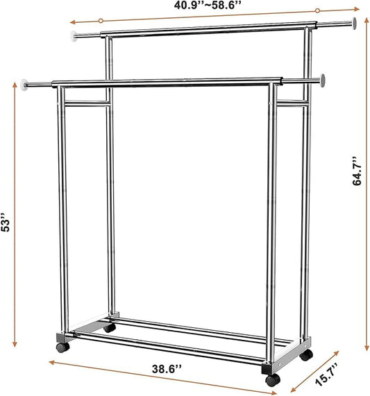 Stainless Steel Clothes Rack Portable Wardrobe Closet with Wheels Anti Rust Metal Frame - with | Sold by Uncle Wiener's Wholesale