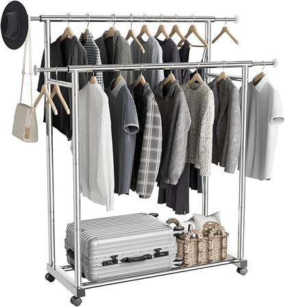 Stainless Steel Clothes Rack Portable Wardrobe Closet with Wheels Anti Rust Metal Frame - with | Sold by Uncle Wiener's Wholesale