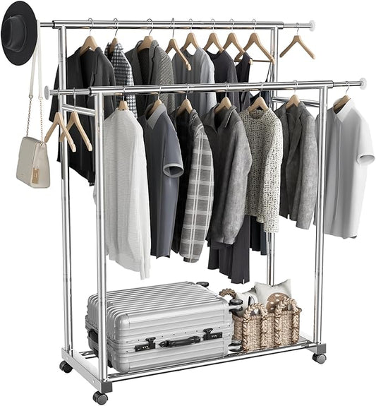 Stainless Steel Clothes Rack Portable Wardrobe Closet with Wheels Anti Rust Metal Frame - with | Sold by Uncle Wiener's Wholesale