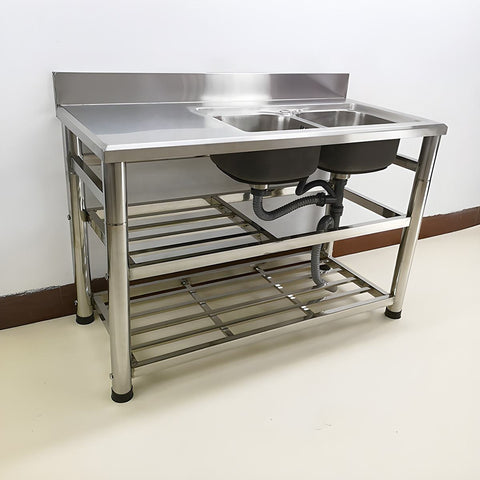 Stainless Steel Double Sink with Faucet & Drain – Commercial Utility Prep Table 9938841 - with | Sold by Uncle Wiener's Wholesale