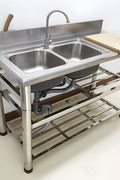Stainless Steel Double Sink with Faucet & Drain – Commercial Utility Prep Table 9938841 - with | Sold by Uncle Wiener's Wholesale
