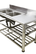 Stainless Steel Double Sink with Faucet & Drain – Commercial Utility Prep Table 9938841 - with | Sold by Uncle Wiener's Wholesale