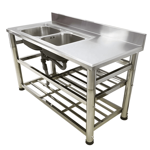 Stainless Steel Double Sink with Faucet & Drain – Commercial Utility Prep Table 9938841 - with | Sold by Uncle Wiener's Wholesale