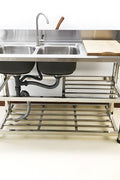 Stainless Steel Double Sink with Faucet & Drain – Commercial Utility Prep Table 9938841 - with | Sold by Uncle Wiener's Wholesale