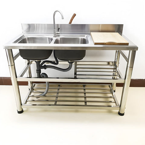 Stainless Steel Double Sink with Faucet & Drain – Commercial Utility Prep Table 9938841 - with | Sold by Uncle Wiener's Wholesale