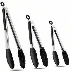 Stainless Steel Kitchen Tongs 3-Pack Food Serving Cooking BBQ Tongs TNG3P