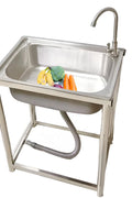 Stainless Steel Utility Sink 55×45cm – Compact Basin with Faucet & Drain 9938842 - with | Sold by Uncle Wiener's Wholesale