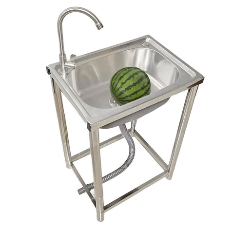 Stainless Steel Utility Sink 55×45cm – Compact Basin with Faucet & Drain 9938842 - with | Sold by Uncle Wiener's Wholesale
