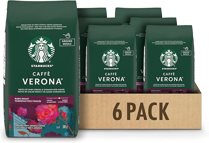 Starbucks Caffè Verona Dark Roast Ground Coffee – 340g 100% Arabica Premium Ground Coffee (Pack of 6) - Snack with | Sold by Uncle Wiener's Wholesale