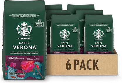Starbucks Caffè Verona Dark Roast Ground Coffee – 340g 100% Arabica Premium Ground Coffee (Pack of 6) - Snack with | Sold by Uncle Wiener's Wholesale