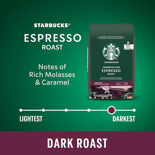 Starbucks Espresso Roast Whole Bean Coffee 907g – Dark Roast 100% Arabica Coffee with Rich Molasses & Caramel Notes - Snack with | Sold by Uncle Wiener's Wholesale