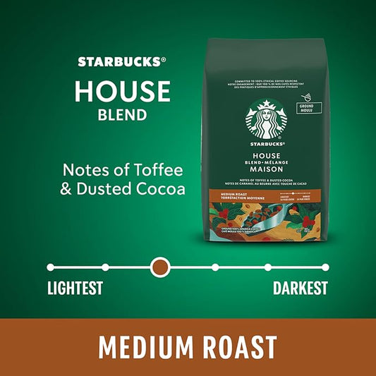 Starbucks House Blend Ground Coffee 793g – Medium Roast 100% Arabica Coffee with Toffee & Cocoa Notes - Snack with | Sold by Uncle Wiener's Wholesale