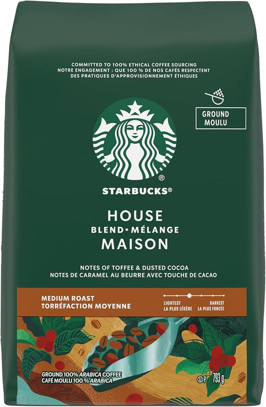 Starbucks House Blend Ground Coffee 793g – Medium Roast 100% Arabica Coffee with Toffee & Cocoa Notes - Snack with | Sold by Uncle Wiener's Wholesale