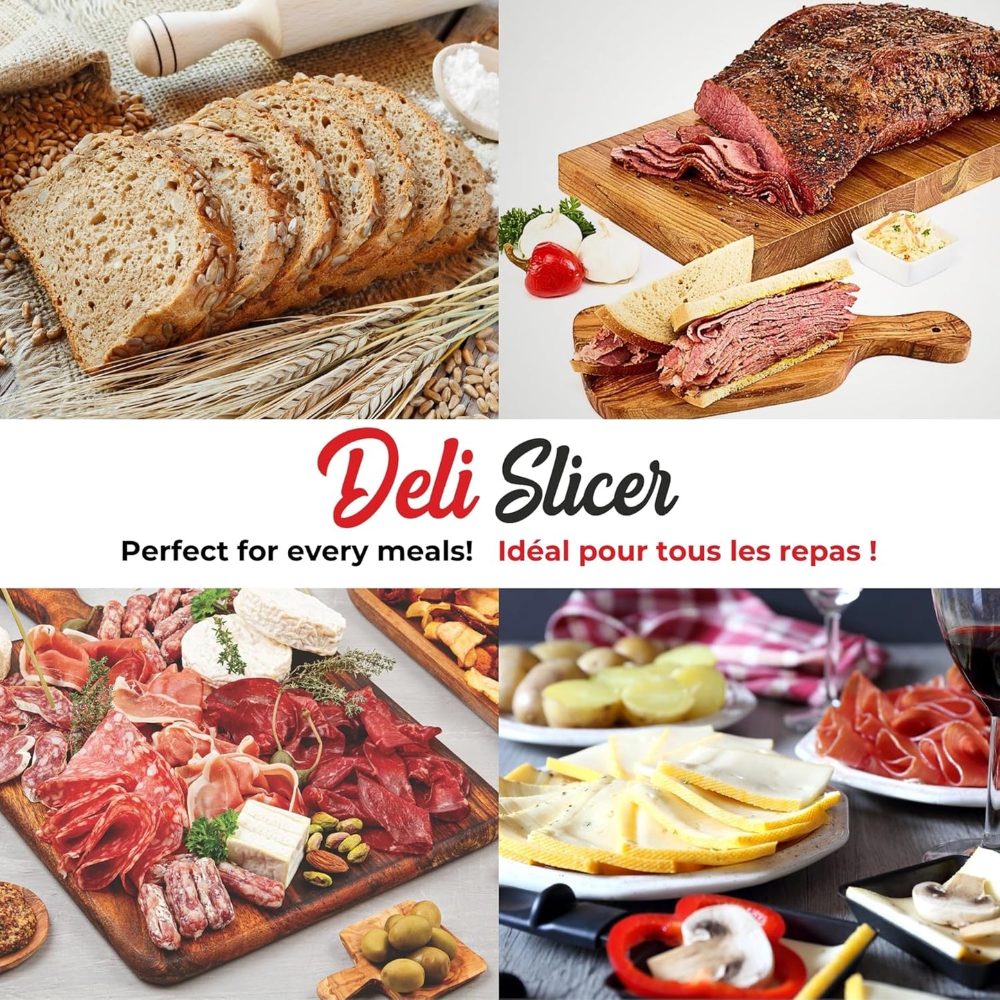 Starfrit Deli Slicer with Adjustable Thickness | Meat, Cheese & Bread Slicer - with | Sold by Uncle Wiener's Wholesale