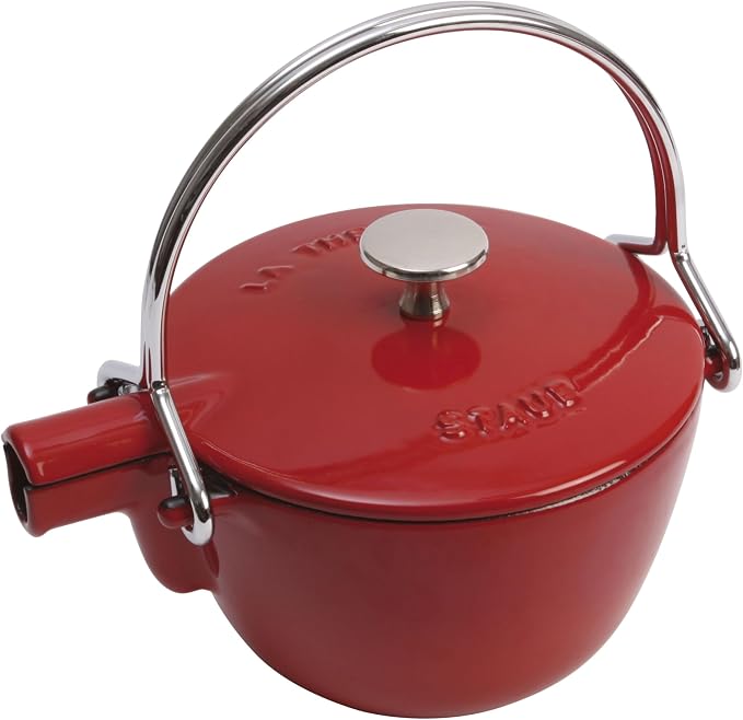 STAUB Round Cast Iron Teapot & Kettle 1 Qt – Cherry Red, Induction Compatible, Made in France - Kitchen Appliances with | Sold by Uncle Wiener's Wholesale