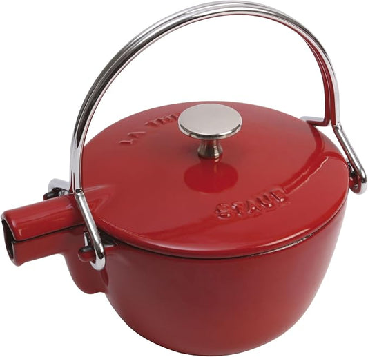 STAUB Round Cast Iron Teapot & Kettle 1 Qt – Cherry Red, Induction Compatible, Made in France - Kitchen Appliances with | Sold by Uncle Wiener's Wholesale
