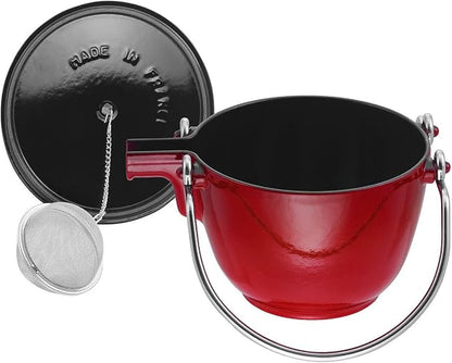 STAUB Round Cast Iron Teapot & Kettle 1 Qt – Cherry Red, Induction Compatible, Made in France - Kitchen Appliances with | Sold by Uncle Wiener's Wholesale