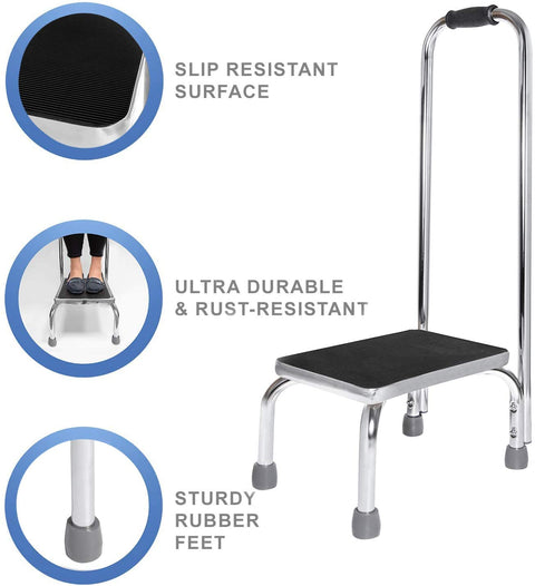 Steel Foot Stool with Handle – Non - Slip Rubber Platform, 28×40cm Heavy - Duty Step Stool S3048 - with | Sold by Uncle Wiener's Wholesale
