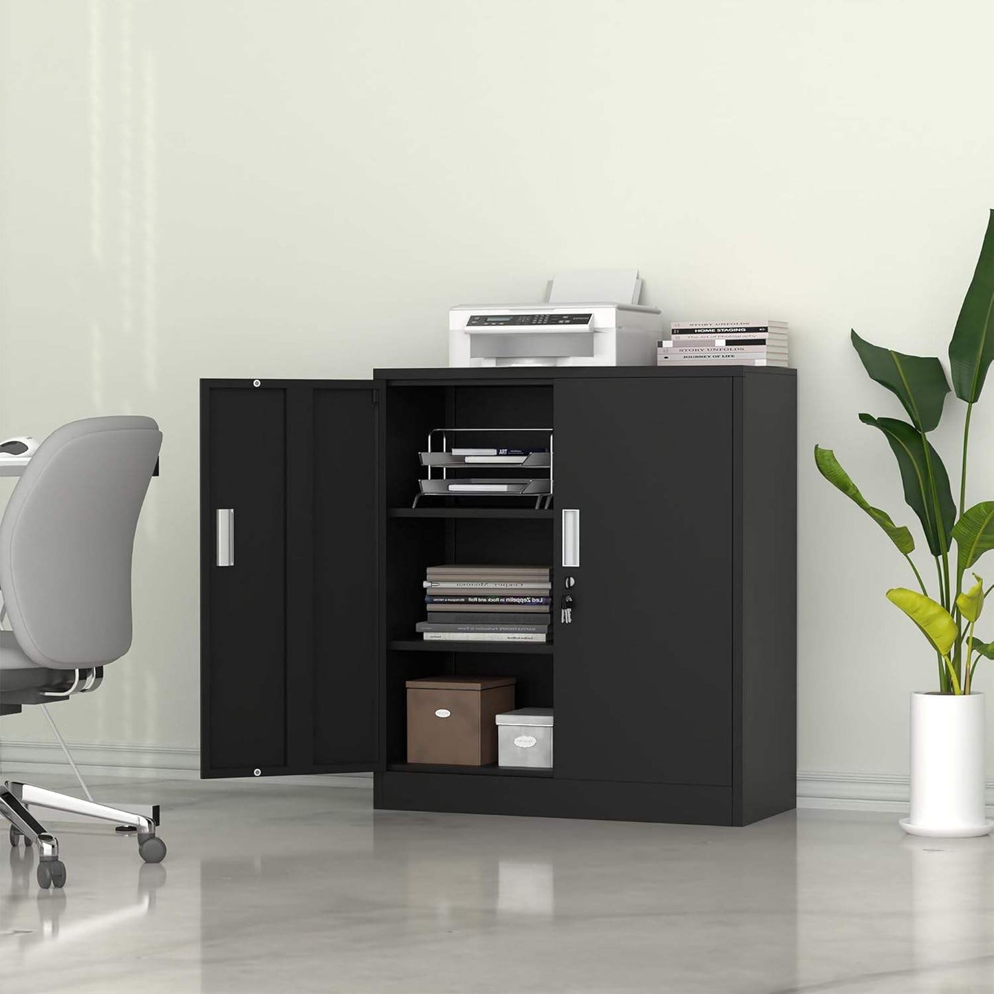 Steel Garage Storage Cabinet 31.5″ × 15.7″ × 36.2″ Black Metal Cabinet YCDM16 - with | Sold by Uncle Wiener's Wholesale