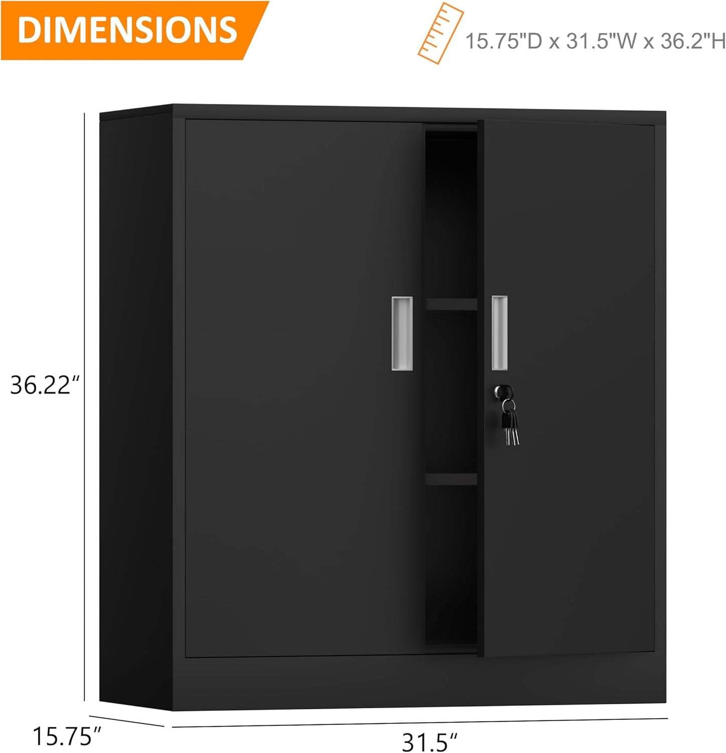 Steel Garage Storage Cabinet 31.5″ × 15.7″ × 36.2″ Black Metal Cabinet YCDM16 - with | Sold by Uncle Wiener's Wholesale