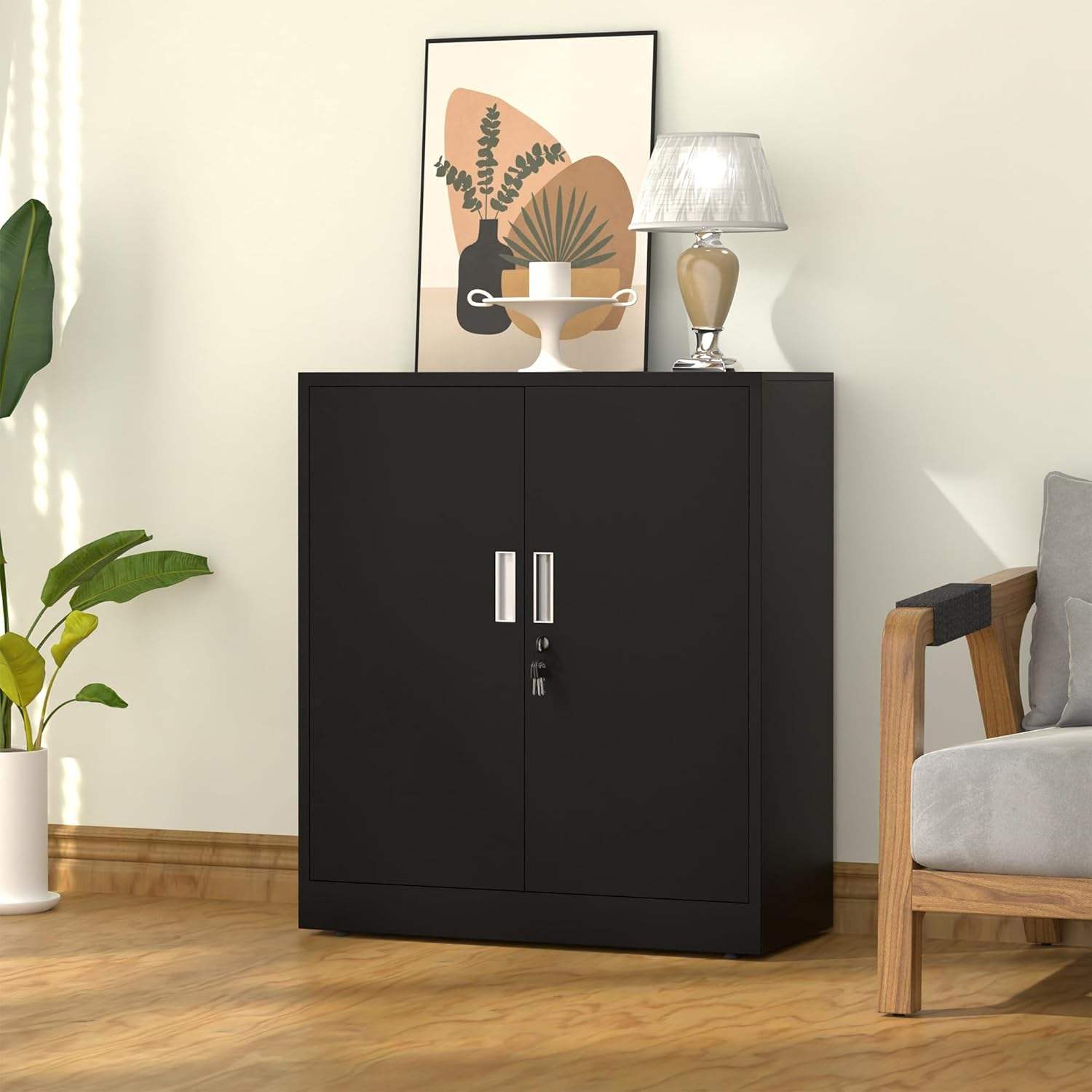 Steel Garage Storage Cabinet 31.5″ × 15.7″ × 36.2″ Black Metal Cabinet YCDM16 - with | Sold by Uncle Wiener's Wholesale